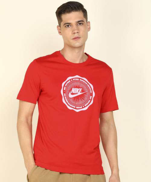NIKE Printed, Typography Men Round Neck Red T-Shirt
