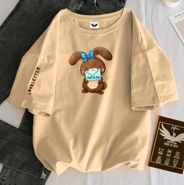 HouseOfCommon Printed Women Round Neck Beige T-Shirt