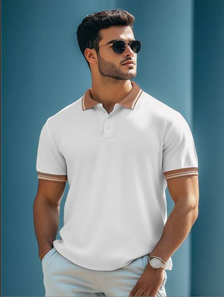 Veirdo Solid Men Polo Neck White T-Shirt