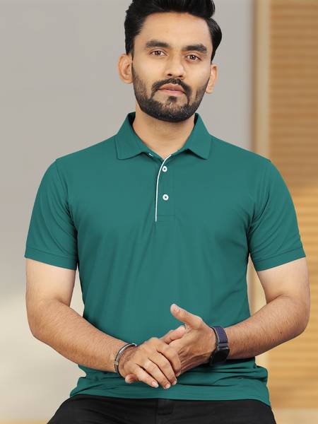 VeBNoR Solid Men Polo Neck Green T-Shirt