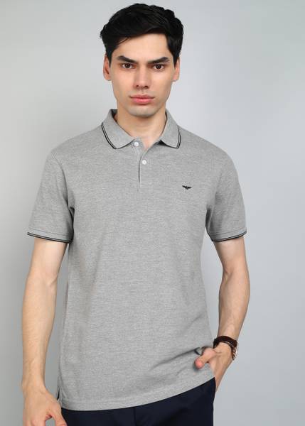 PARK AVENUE Solid Men Polo Neck Grey T-Shirt