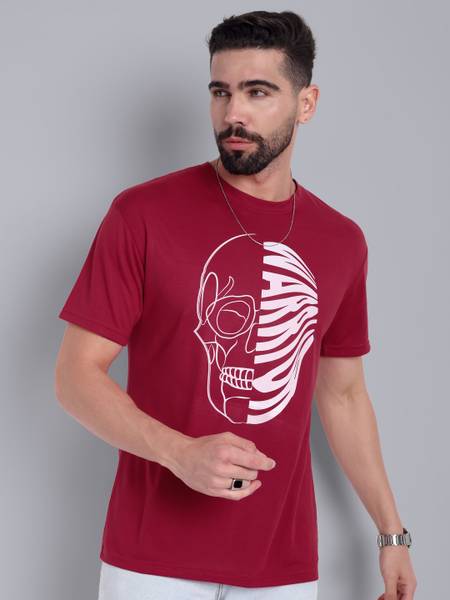 Go Devil Printed Men Round Neck Maroon T-Shirt