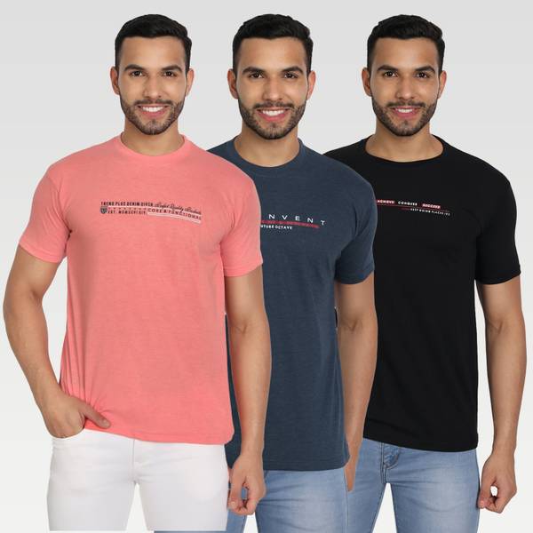 Zeffit Printed Men Round Neck Black, Blue, Orange T-Shirt