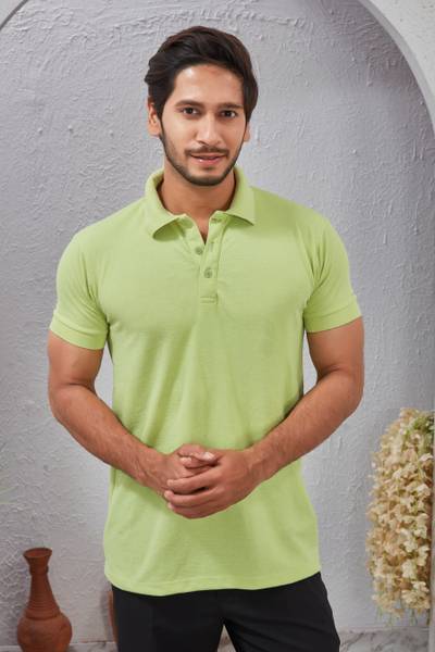 KRYVONN Solid Men Polo Neck Light Green T-Shirt