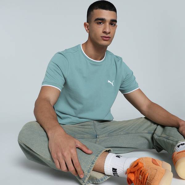 PUMA Solid Men Crew Neck Blue T-Shirt