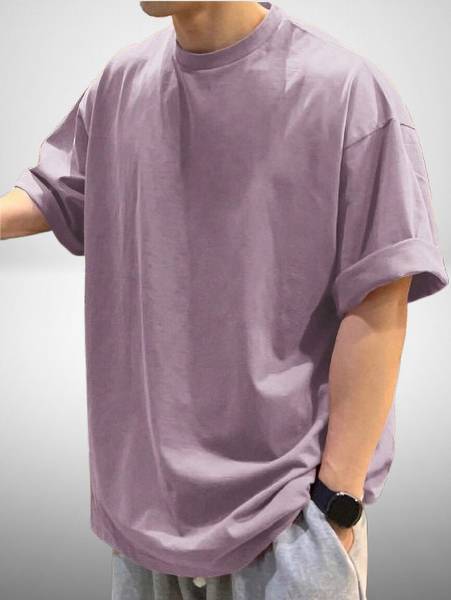 FURRR Solid Men Round Neck Purple T-Shirt