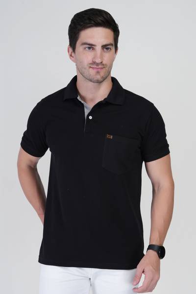 Polo Plus Solid Men Polo Neck Black T-Shirt