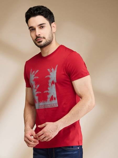 BEING HUMAN Printed Men Crew Neck Red T-Shirt