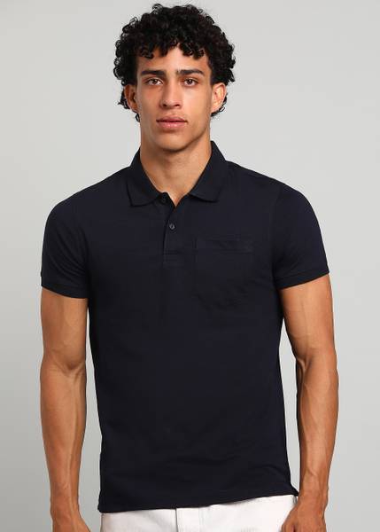 PARX Solid Men Polo Neck Dark Blue T-Shirt