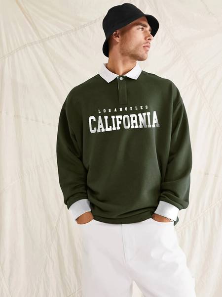 Jump Cuts Printed Men Polo Neck Green T-Shirt
