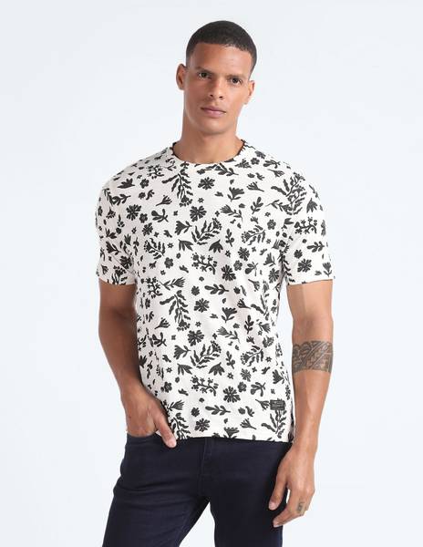 FLYING MACHINE Printed Men Round Neck White T-Shirt