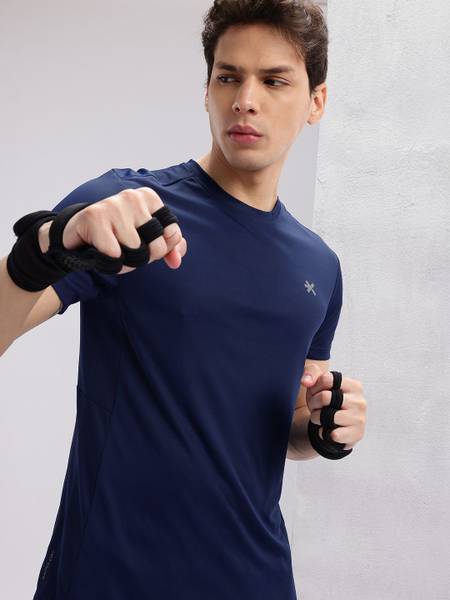 HRX by Hrithik Roshan Solid Men Round Neck Blue T-Shirt