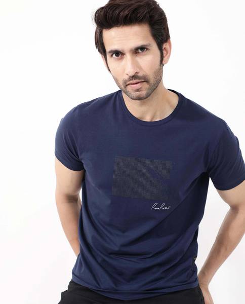 RARE RABBIT Printed Men Round Neck Navy Blue T-Shirt