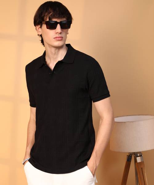 CAMPUS SUTRA Solid Men Polo Neck Black T-Shirt