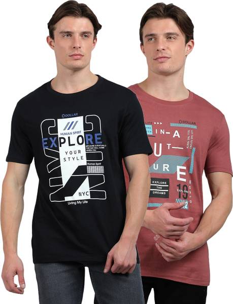 Dollar Printed Men Round Neck Multicolor T-Shirt
