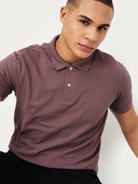MAX Printed Men Polo Neck Purple T-Shirt
