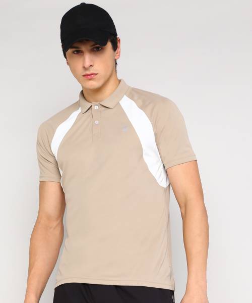 Tiger Shroff - PROWL Colorblock Men Polo Neck Beige, White T-Shirt