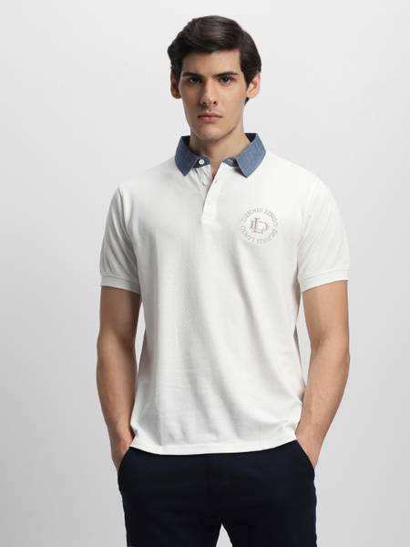 Dennis Lingo Solid Men Polo Neck White T-Shirt