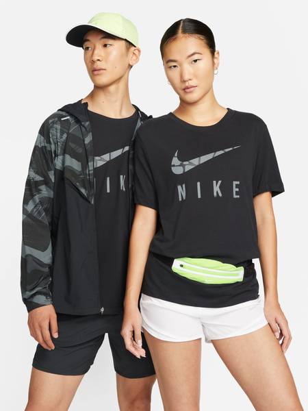 NIKE Printed, Typography Couple Round Neck Black T-Shirt
