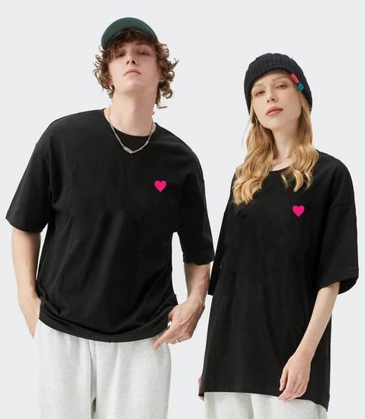 HOC Solid Couple Round Neck Black T-Shirt