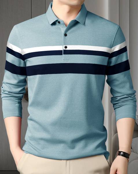 Outlander Colorblock Men Polo Neck Light Blue T-Shirt