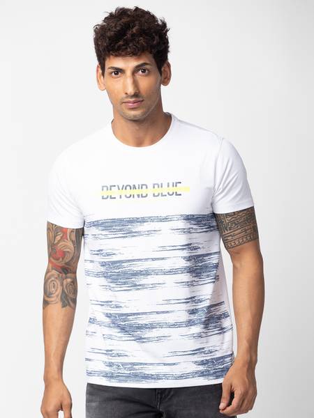 Spykar Printed, Typography Men Round Neck White T-Shirt