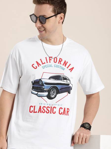 HERE&NOW Printed Men Round Neck White T-Shirt