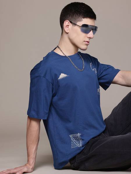 Roadster Printed Men Round Neck Blue T-Shirt