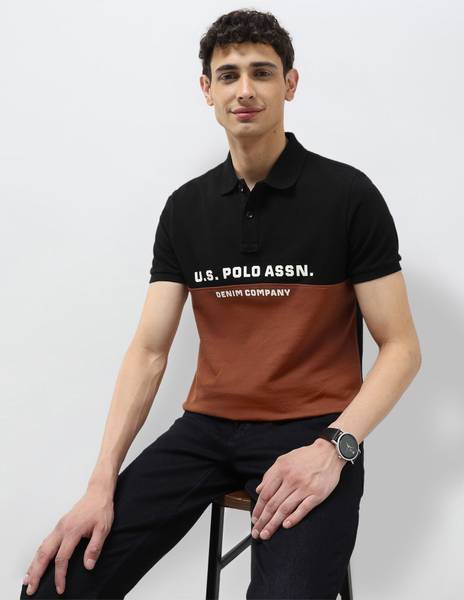 U.S. Polo Assn. Denim Co. Solid Men Polo Neck Black T-Shirt