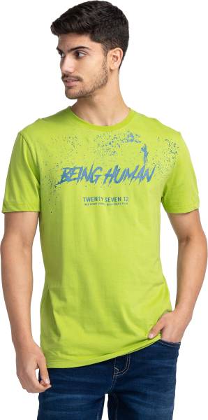 BEING HUMAN Typography Men Round Neck Green T-Shirt