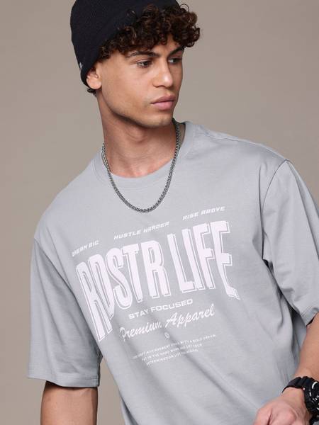 Roadster Printed Men Round Neck Grey T-Shirt