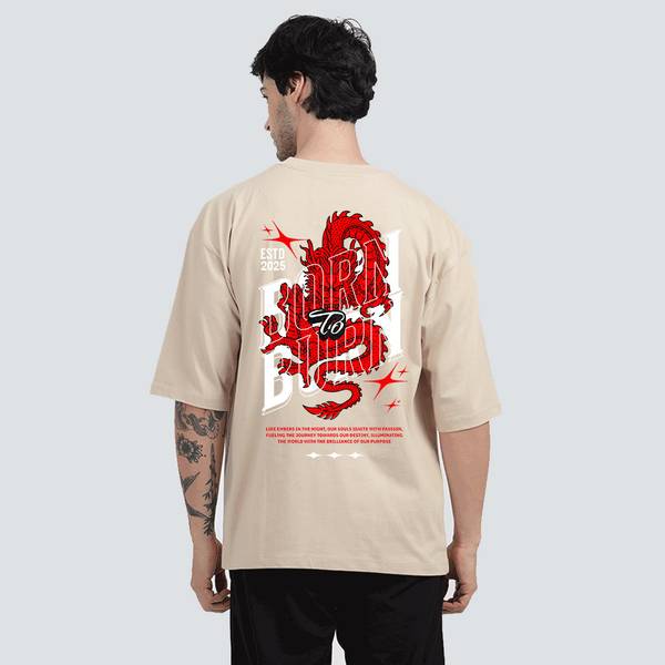 BDSQUARE Graphic Print Men Round Neck Beige T-Shirt