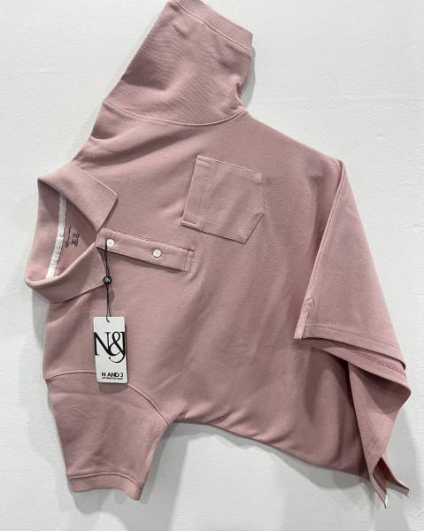 N AND J Solid Men Polo Neck Pink T-Shirt