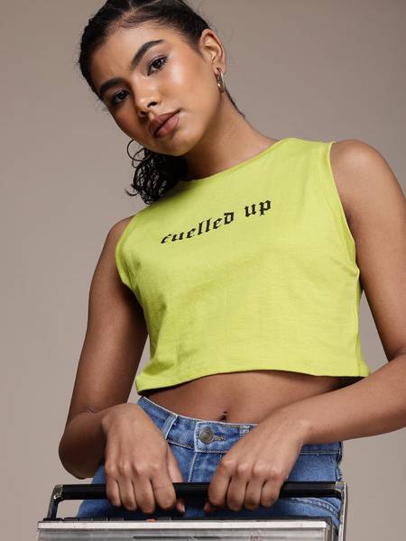 Roadster Printed Women Round Neck Green T-Shirt