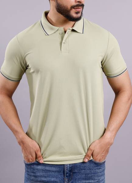 SUPERSQUAD Solid Men Polo Neck Beige T-Shirt