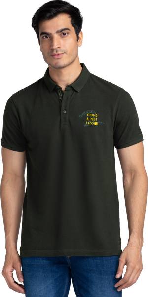 Spykar Printed Men Polo Neck Green T-Shirt