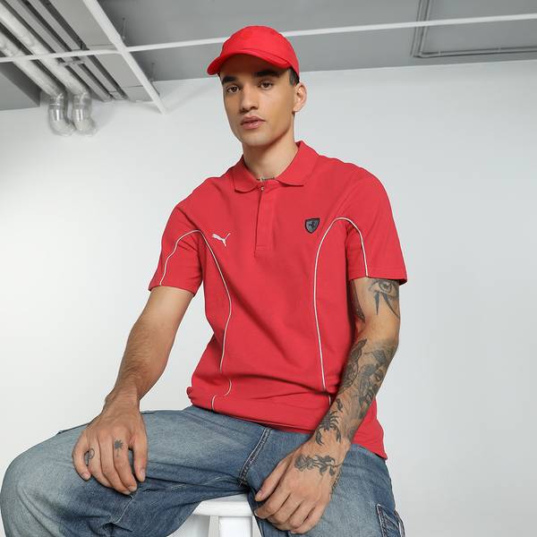 PUMA Solid Men Polo Neck Red T-Shirt