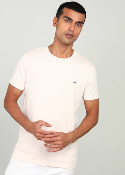 United Colors of Benetton Solid Men Round Neck Beige T-Shirt