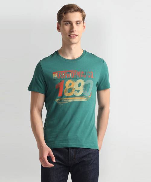 U.S. POLO ASSN. Typography Men Round Neck Green T-Shirt
