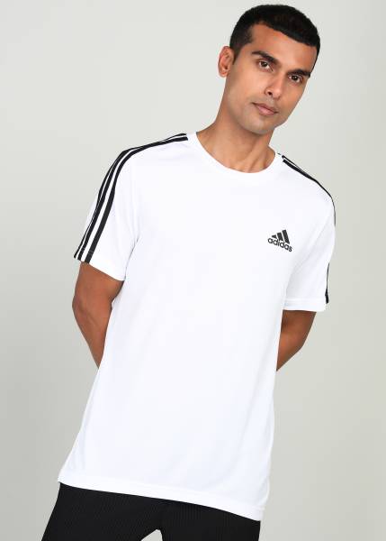 ADIDAS Solid Men Round Neck White T-Shirt