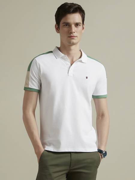 LOUIS PHILIPPE Colorblock Men Polo Neck White T-Shirt