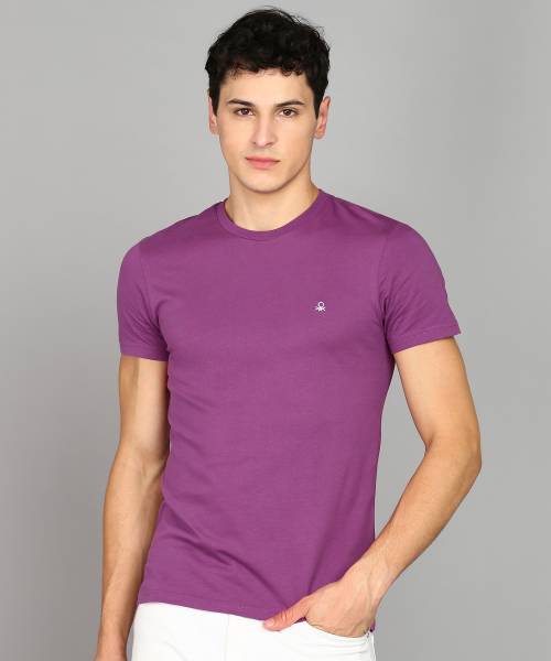 United Colors of Benetton Solid Men Round Neck Purple T-Shirt