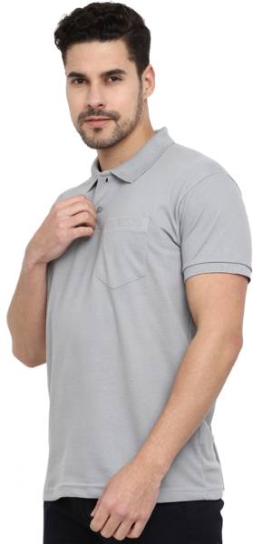 V-MART Solid Men Polo Neck Grey T-Shirt
