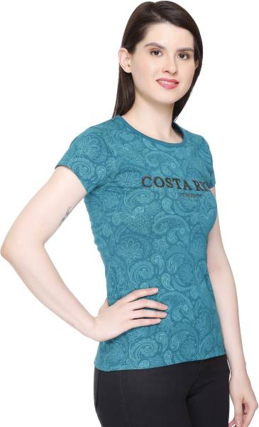 Star Touch Printed Women Round Neck Dark Green T-Shirt