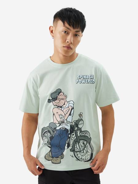 The Souled Store Graphic Print Men Round Neck Green T-Shirt