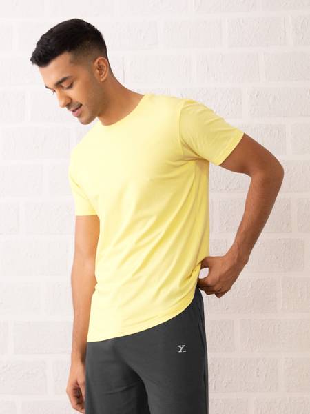 XYXX Solid Men Round Neck Yellow T-Shirt