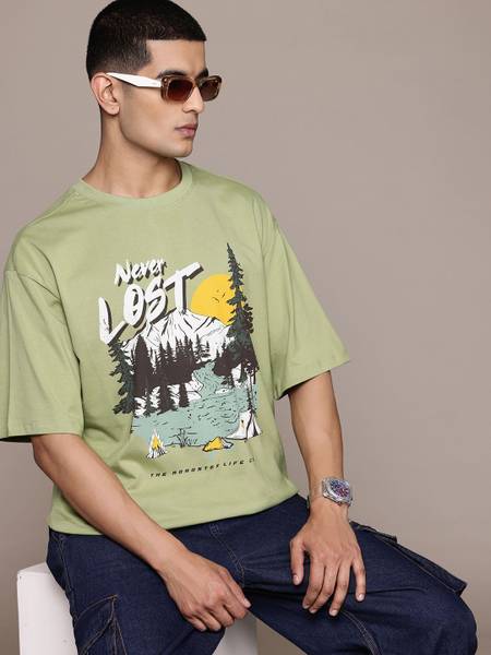 Roadster Printed Men Round Neck Green T-Shirt