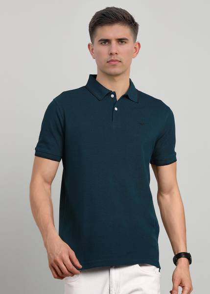 PARK AVENUE Solid Men Polo Neck Dark Blue T-Shirt