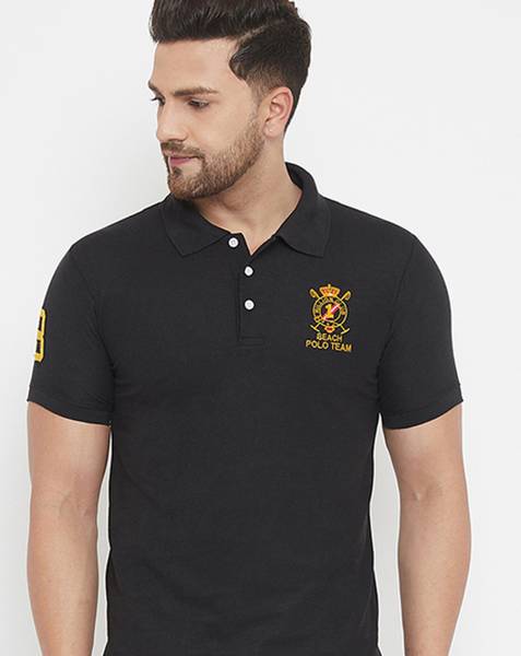 The Million Club Solid Men Polo Neck Black T-Shirt