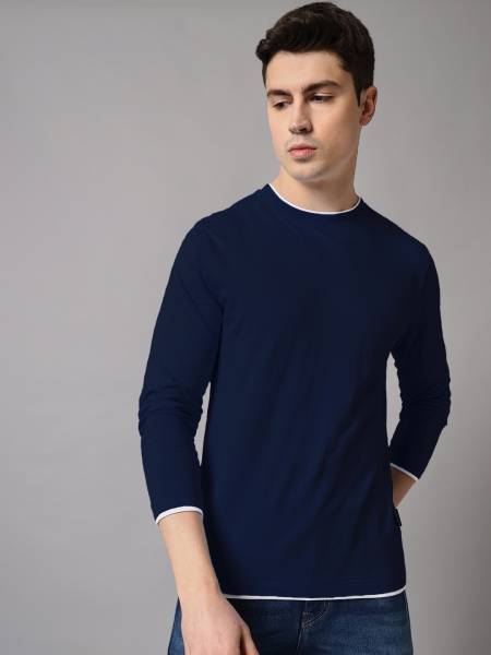 THE DRY STATE Solid Men Round Neck Navy Blue T-Shirt